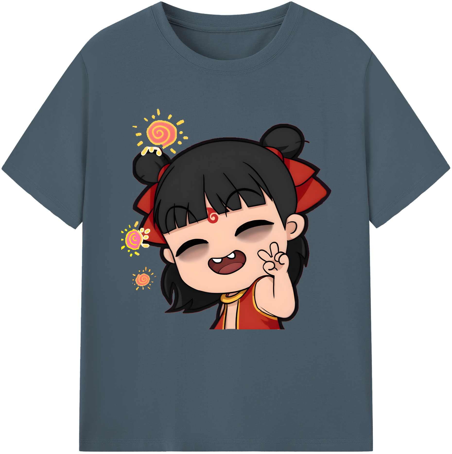 （画像用） Ne Zha 2 ナタ 魔童の大暴れ 綿100％半袖Tシャツ（フロントプリント）